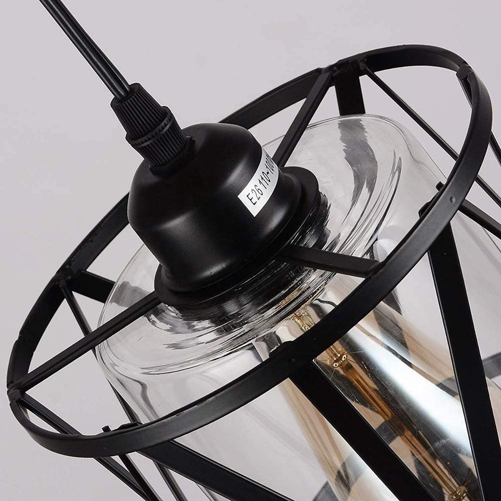 C22 Black Farmhouse Rustic Metal Cage glass industrial pendant lighting