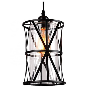 C22 Black Farmhouse Rustic Metal Cage glass industrial pendant lighting