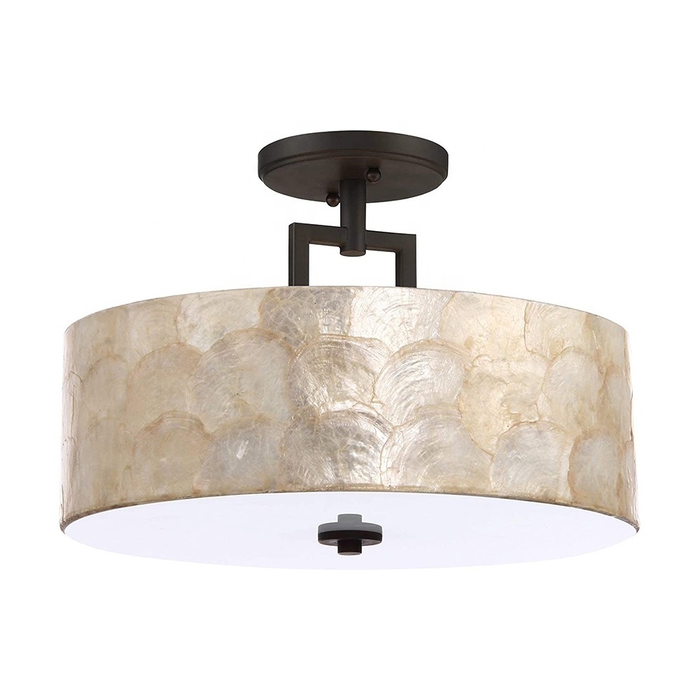 Round Oil Rubbed Bronze Finish SeaShell Shade 3-Light hospitality lighting ceiling pendant lamp for living room bedroom hotel