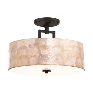 Round Oil Rubbed Bronze Finish SeaShell Shade 3-Light hospitality lighting ceiling pendant lamp for living room bedroom hotel