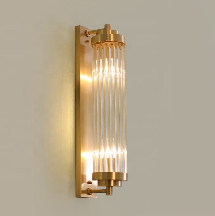 JLW-13301 American Retro Copper Wall Mounted Lamp With Ribbed Glass Hotel Hallway Wall Sconce Light