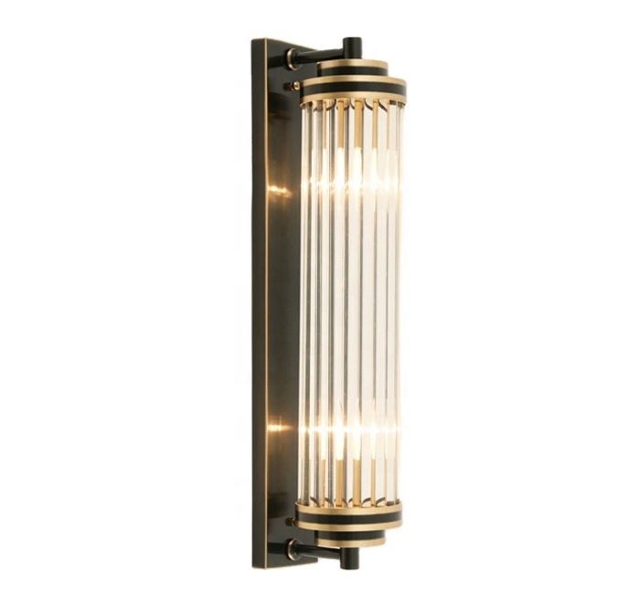 JLW-13301 American Retro Copper Wall Mounted Lamp With Ribbed Glass Hotel Hallway Wall Sconce Light