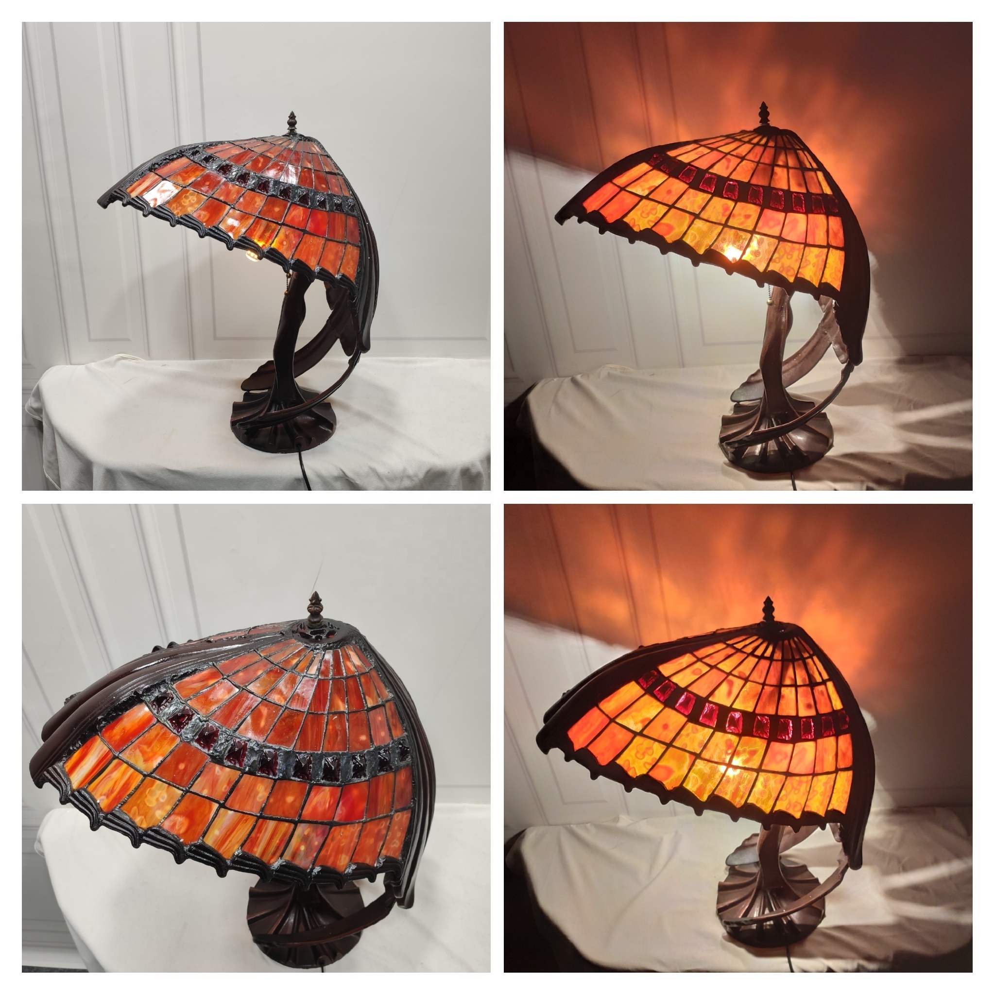 Tiffany Style Art Decor Handcrafted Stained Glass Flying Women's glass light luxury decorative table lamp For Living Room