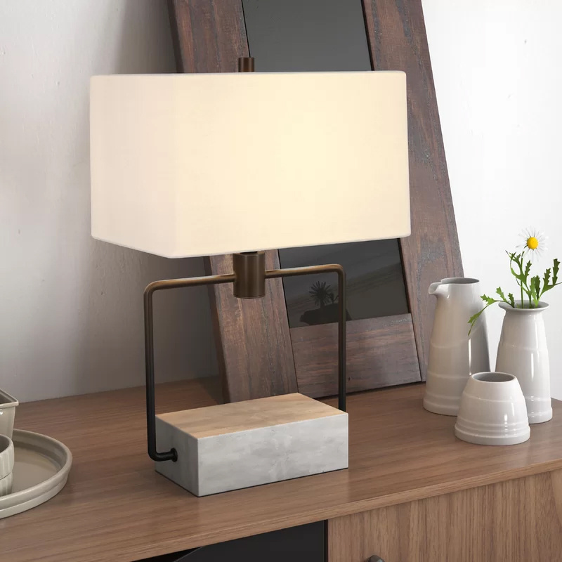 JLT-4922 Modern Concrete Base Table Desk Lamp With Rectangular Fabric Shade Home Living Room Lighting