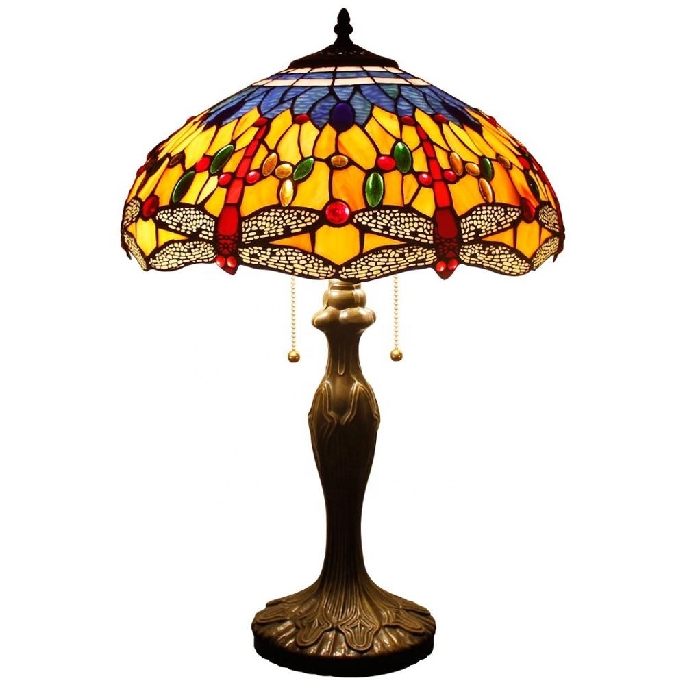 Dragonfly Stained Glass Shade Table Lamp For Living Room Bedside antique Lampes Lampara Tifany Colored Glass Light