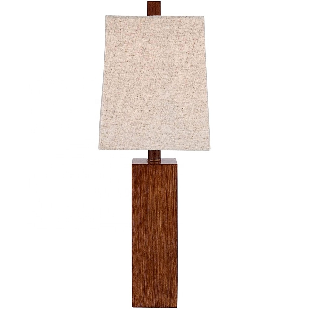 JLT-4906 Modern Wood Textured Table Lamp Tan Fabric Shade hotel wooden table lamp