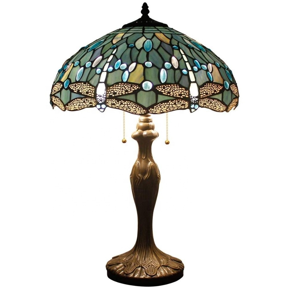 Dragonfly Stained Glass Shade Table Lamp For Living Room Bedside antique Lampes Lampara Tifany Colored Glass Light