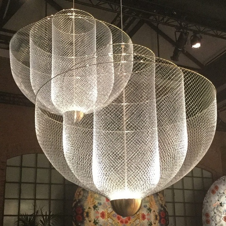 Post Modern Nordic LED Metal Mesh unique lobby chandelier circle hanging lamps light fixtures for home hotel villa