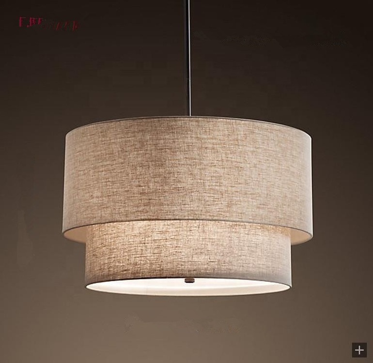 Modern 2 Tier Drum Fabric Shade Pendant Hanging Light Lamp ceiling pendant lamp for living room bedroom hotel lamparas