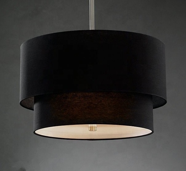 Modern 2 Tier Drum Fabric Shade Pendant Hanging Light Lamp ceiling pendant lamp for living room bedroom hotel lamparas