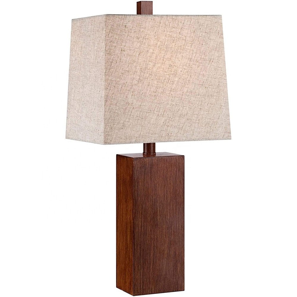 JLT-4906 Modern Wood Textured Table Lamp Tan Fabric Shade hotel wooden table lamp