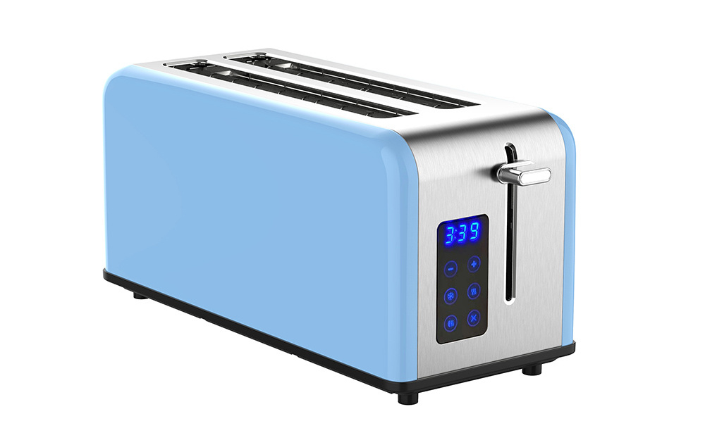 New Design High-end 4 Slice Stainless Steel Long Slot Toaster with touch screen timer countdown display for household