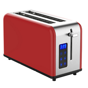 New Design High-end 4 Slice Stainless Steel Long Slot Toaster with touch screen timer countdown display for household