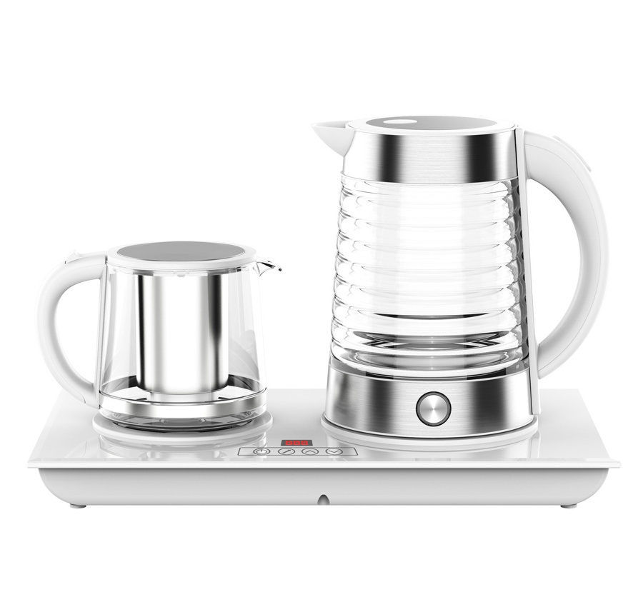 LED Display Glass tea and Coffee Set with Blue Lighting Fast Boiling Digital Electric Tea Kettle