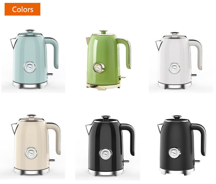 Portable home appliance Retro style 1.7L electric stainless steel water kettle with Thermometer