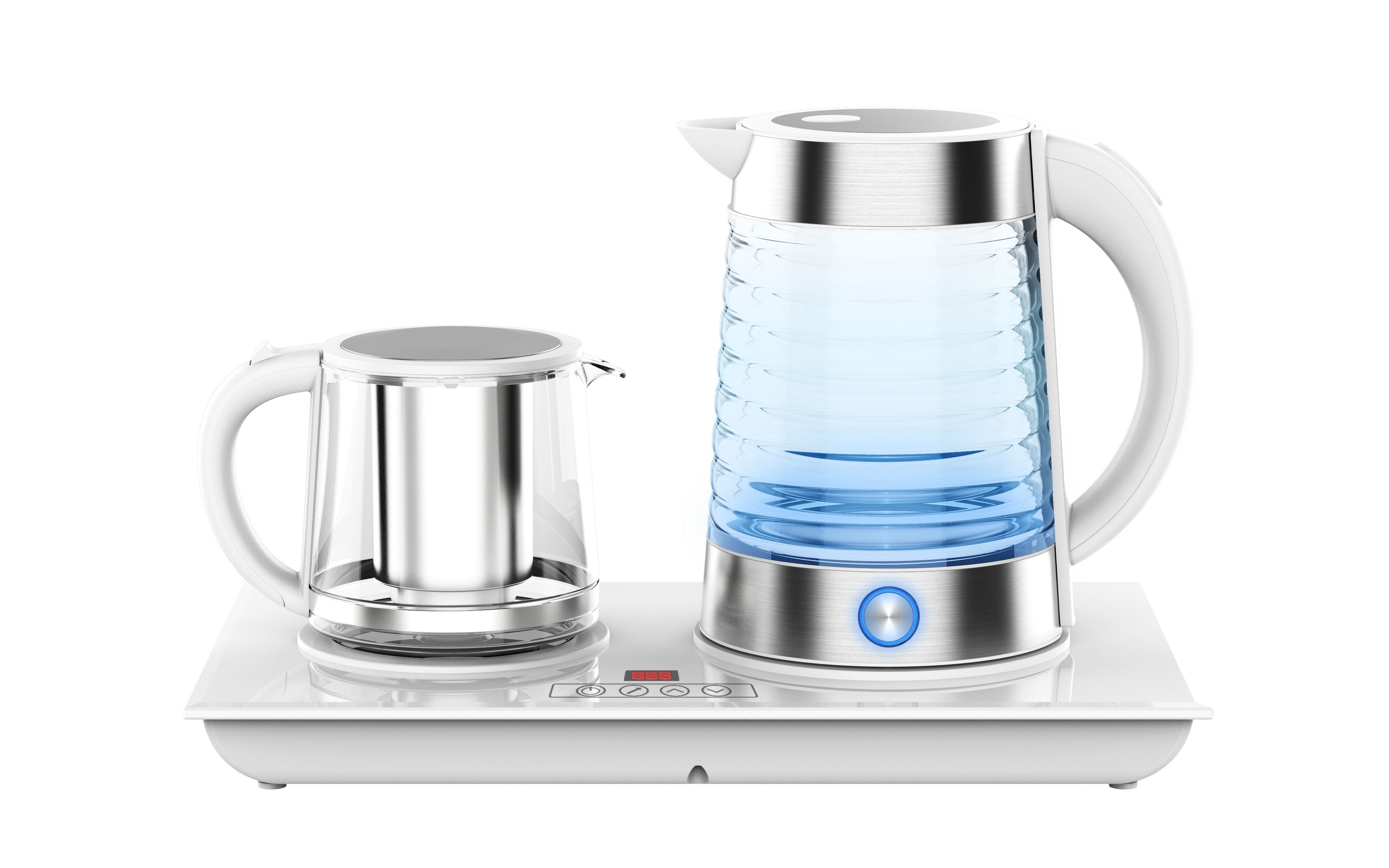 LED Display Glass tea and Coffee Set with Blue Lighting Fast Boiling Digital Electric Tea Kettle