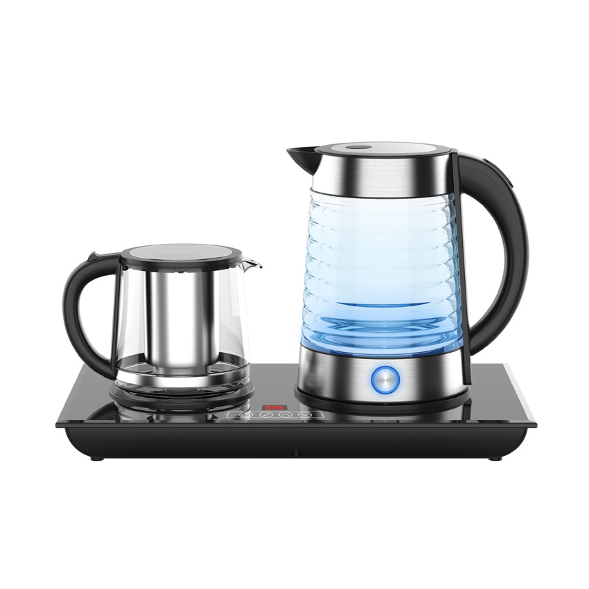 LED Display Glass tea and Coffee Set with Blue Lighting Fast Boiling Digital Electric Tea Kettle