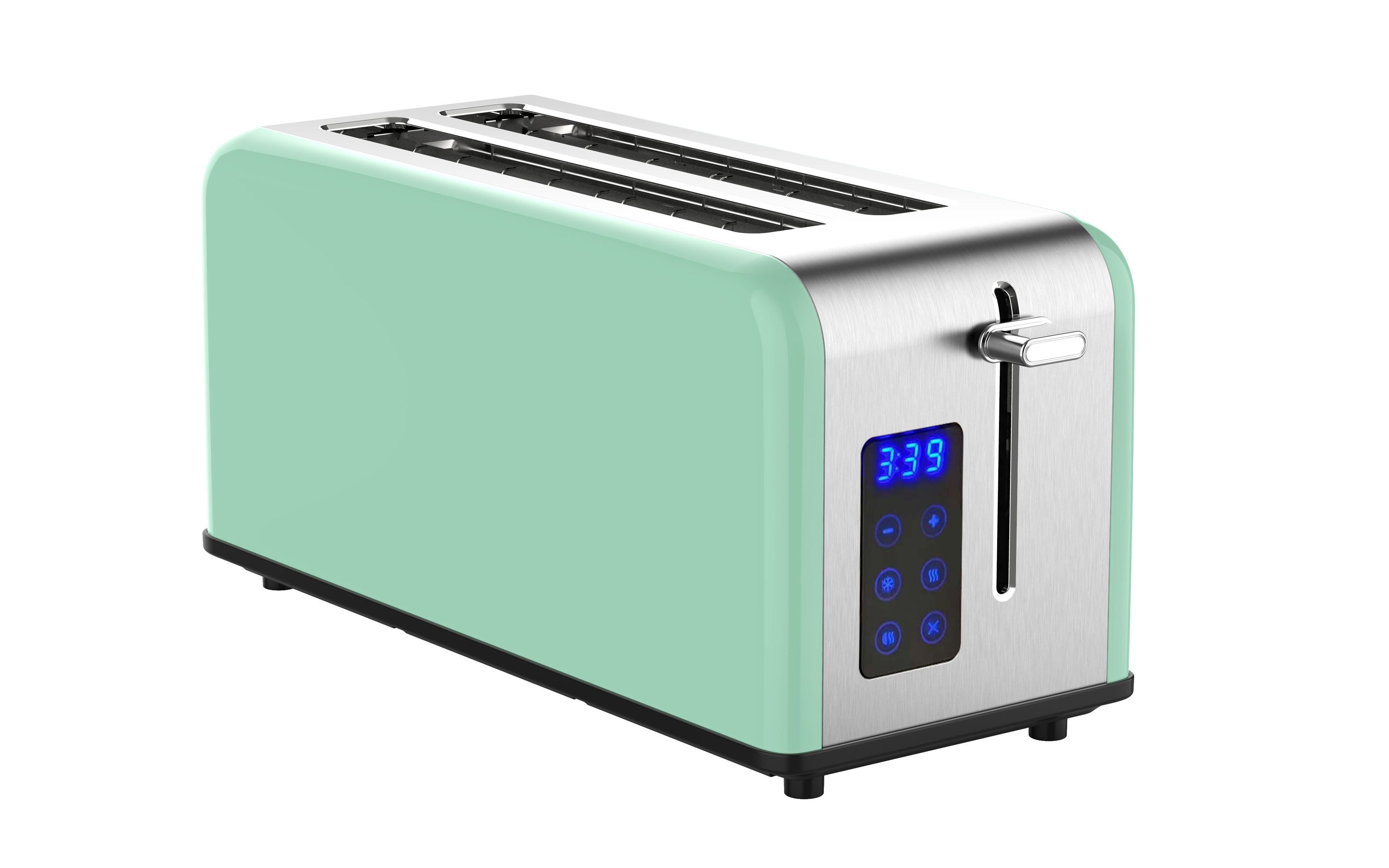 New Design High-end 4 Slice Stainless Steel Long Slot Toaster with touch screen timer countdown display for household