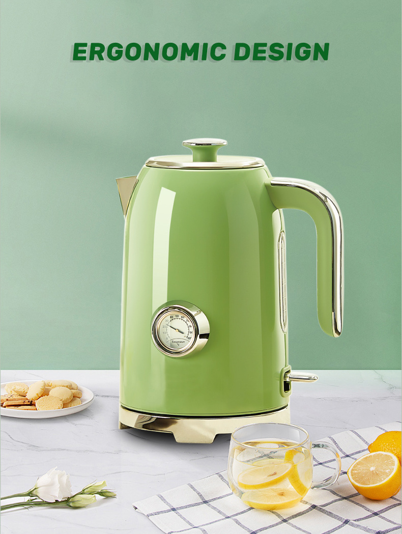 Portable home appliance Retro style 1.7L electric stainless steel water kettle with Thermometer