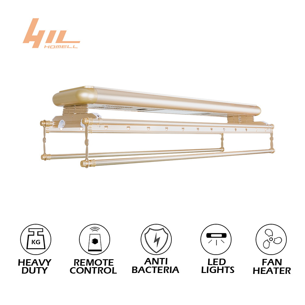 Remote Controlled Clothes Airer  Motorized Electric Ceiling Garment 4 Tier Clothes Heated Hanger