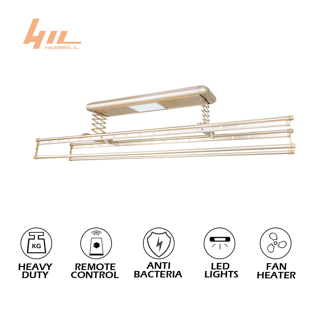 Wall Mounted Durable Expandable Electric Folding Smart Clothes Drying Rack with Adjustable 4 Poles