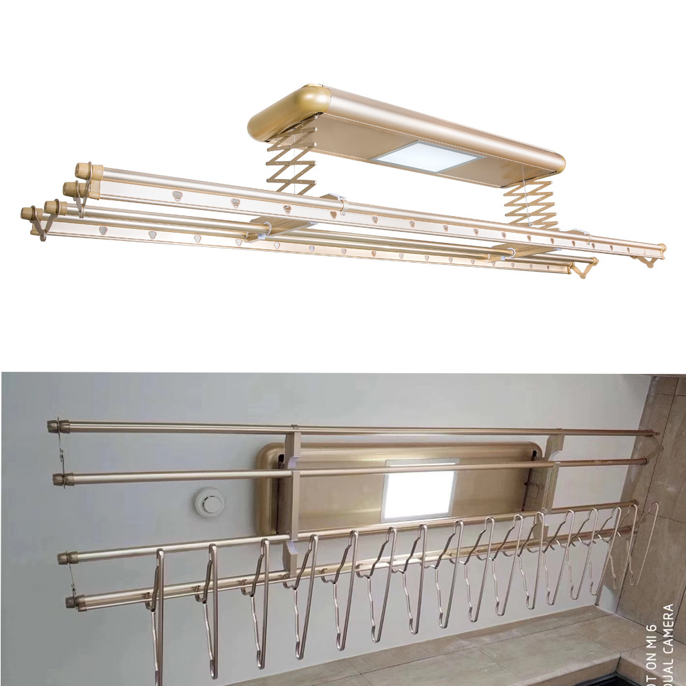 Wall Mounted Durable Expandable Electric Folding Smart Clothes Drying Rack with Adjustable 4 Poles