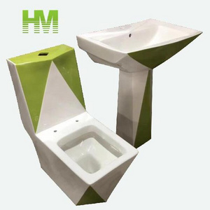 Ceramic One Piece Diamond WC Toilet  with Green Color Decoration