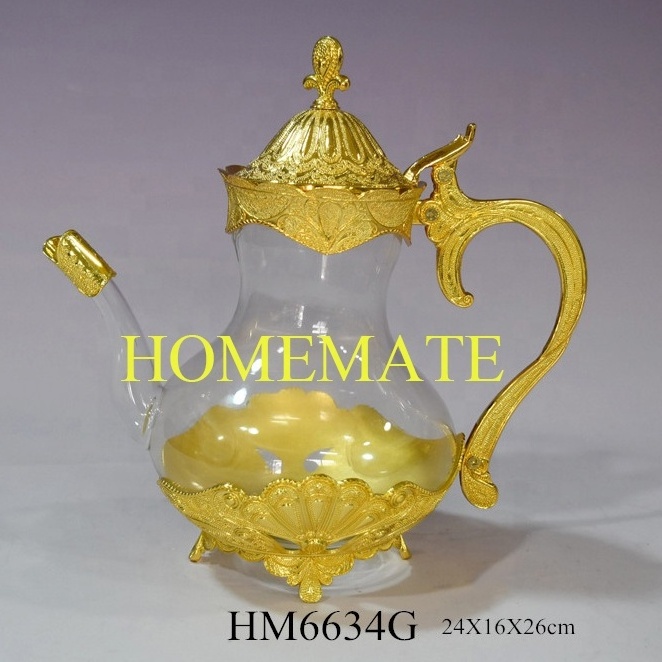 Arabic Turkish metal gold silver plated glass ceramic coffee milk tea pot for home party