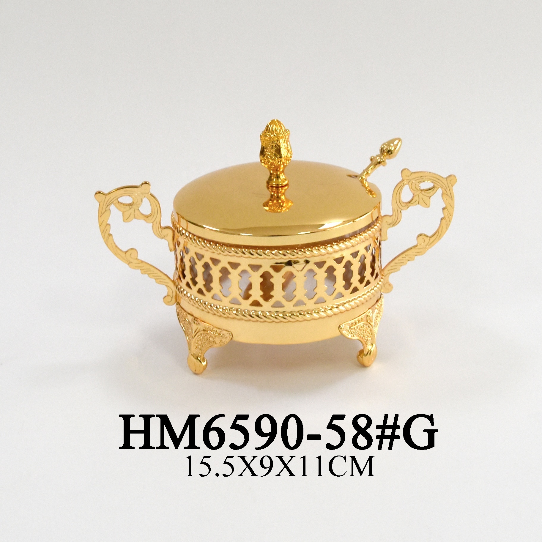 Turkish kitchen decoration metal gold glass round tea sugar pot with lid for wedding