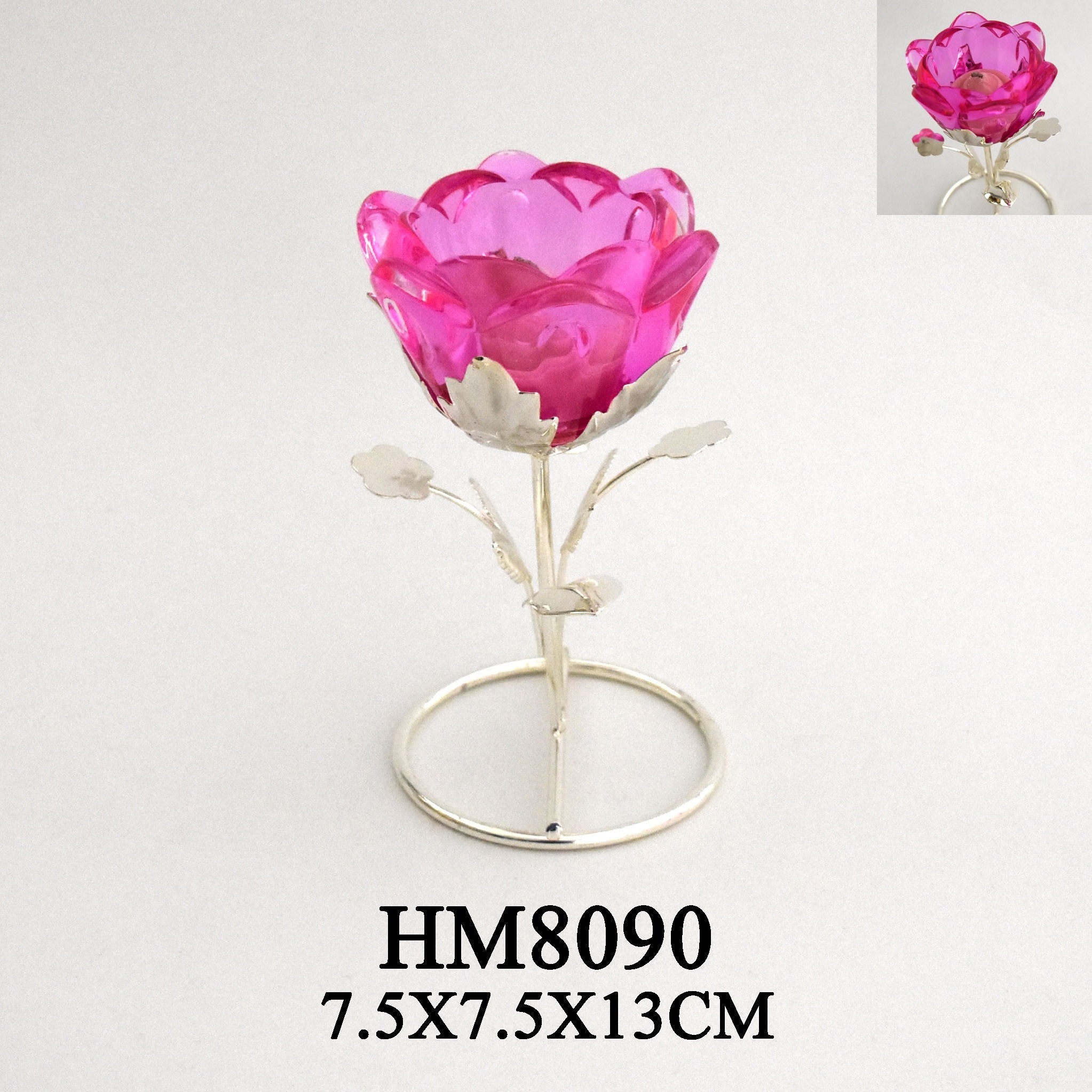 Indian decoration Diwali metal pink gift light crystal flower candle holder