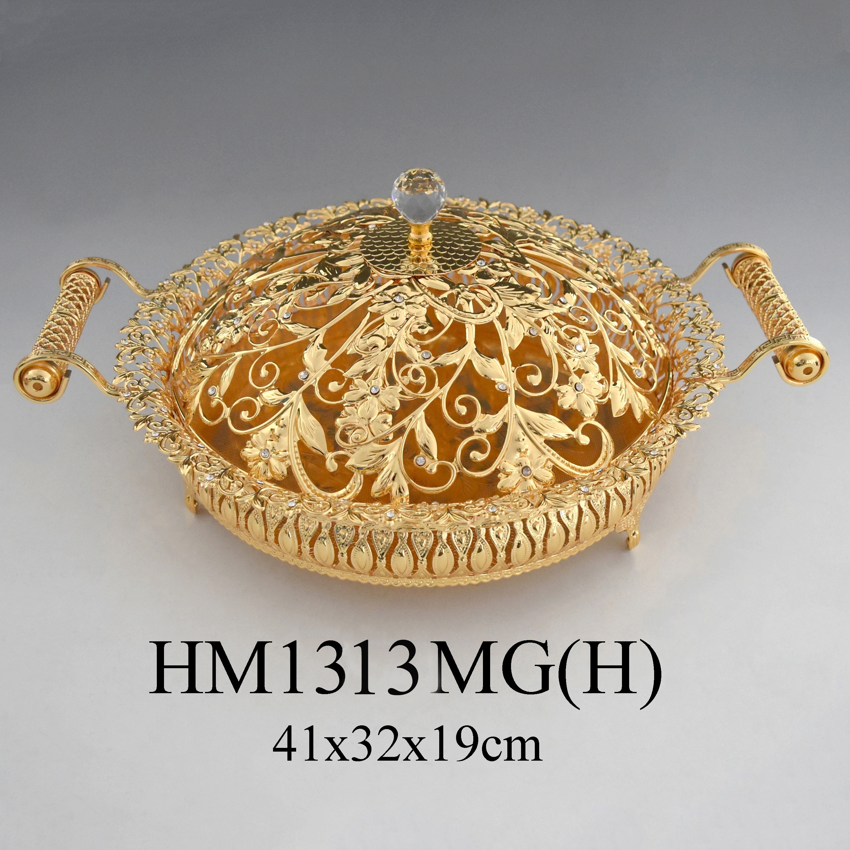 Home party decoration gold silver metal flat dry fruit basket tray with handle