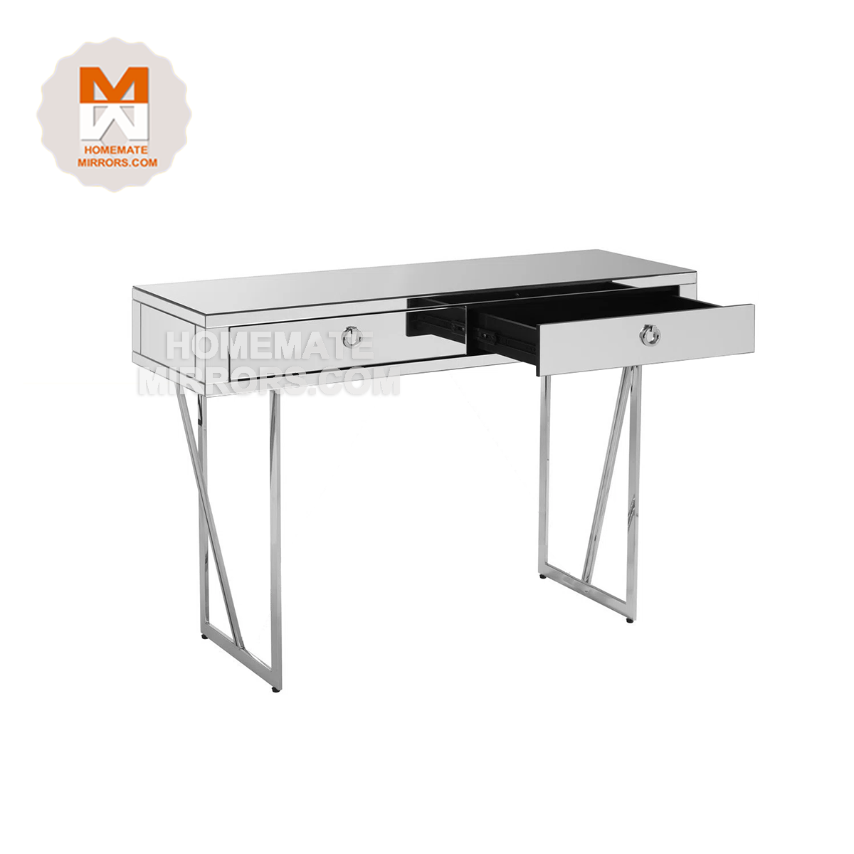 Modern Metal Mirrored Console Table with Storage