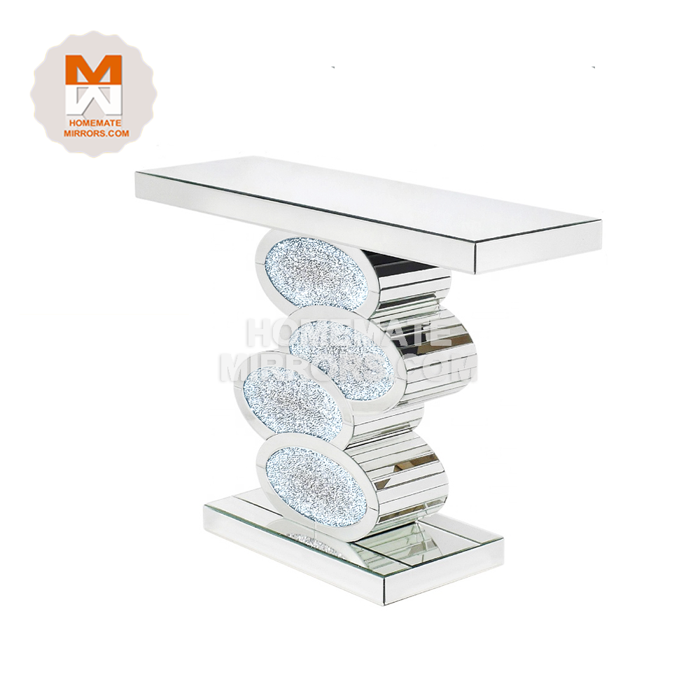 Hot New Crushed Diamond Mirrored Console Table with LED Lights for Living Room