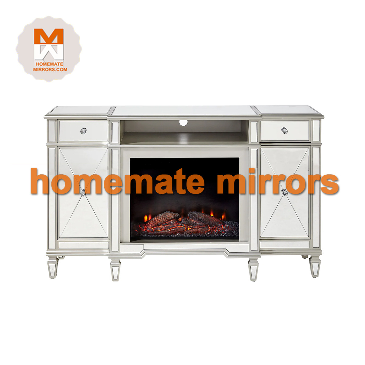 Hot Sell Competitive Sparkly Crystal Mirrored Glass Fireplace TV stand