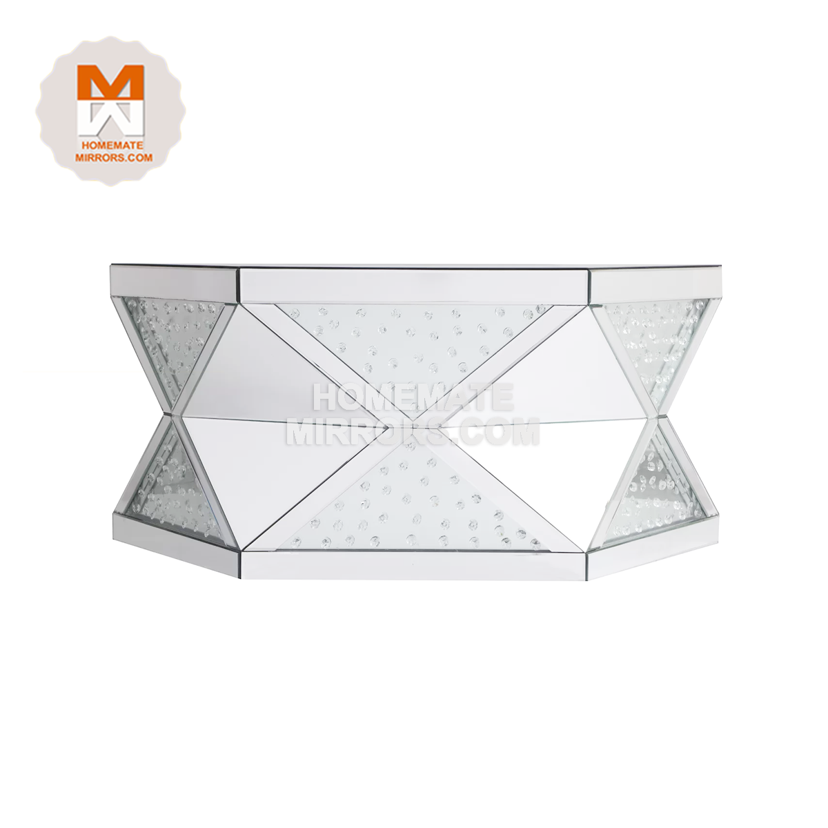 Hot Sell Luxury Glass Cube Mirror Coffee Table with Crystal Diamonds