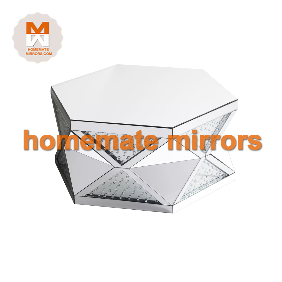 Hot Sell Luxury Glass Cube Mirror Coffee Table with Crystal Diamonds