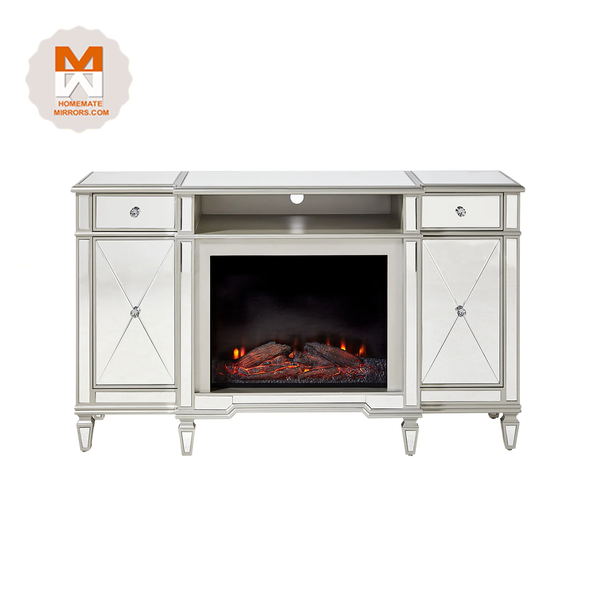 Hot Sell Competitive Sparkly Crystal Mirrored Glass Fireplace TV stand