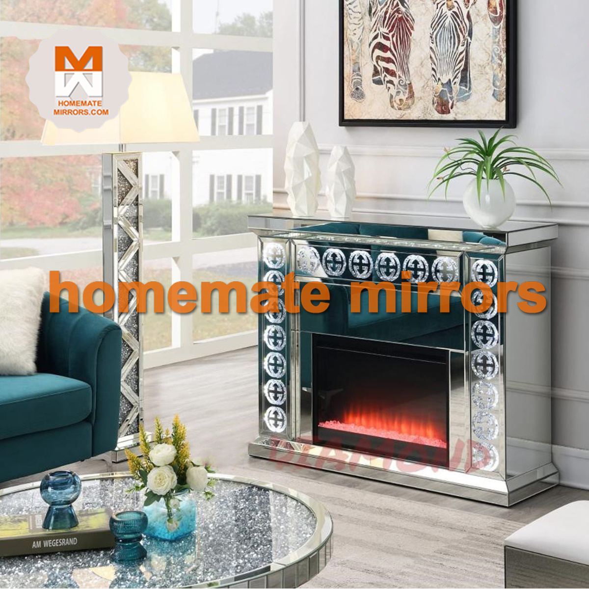 New Design Hot Mirrored Electric Fireplace with Fake  Fire