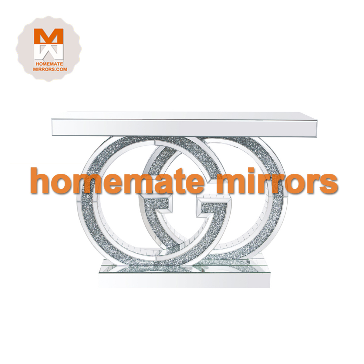 Hot LED GG glass mirror console tables with mirror crushed diamond for Living Room