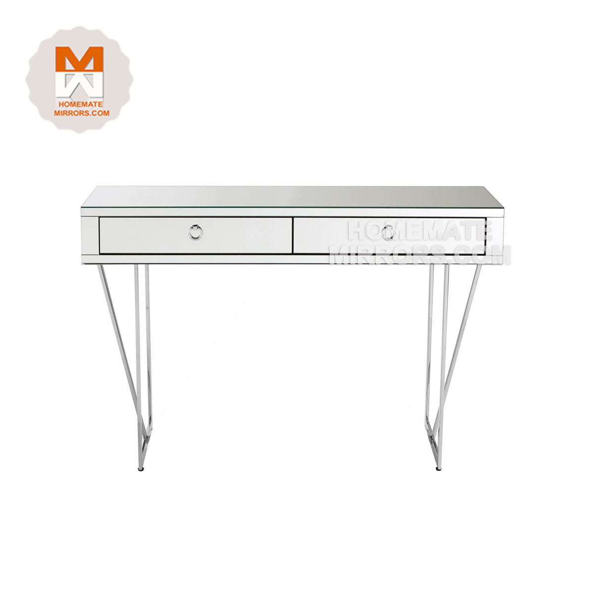 Modern Metal Mirrored Console Table with Storage