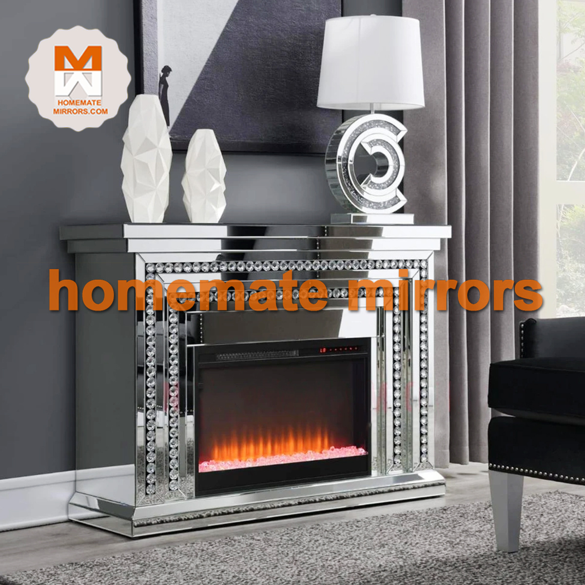 New Design Hot Mirrored Electric Fireplace with Fake  Fire