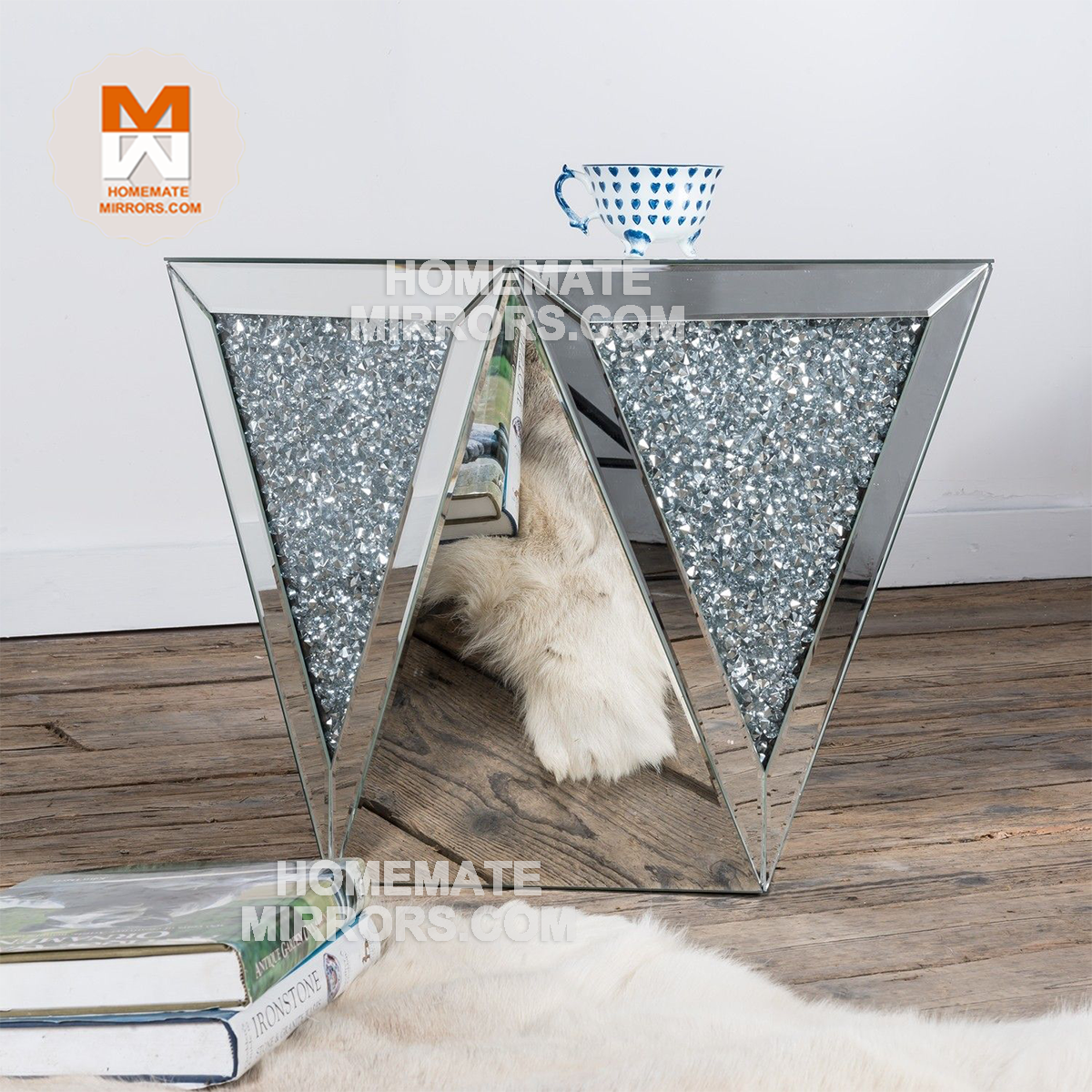 Popular Top Selling Mirrored Geometric Side Coffee Table for Living Room