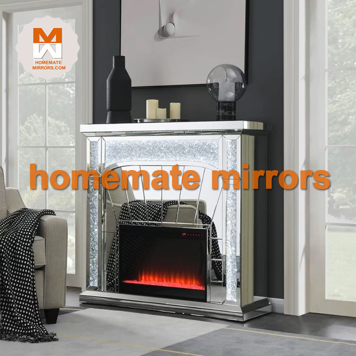 New Design Hot Mirrored Electric Fireplace with Fake  Fire