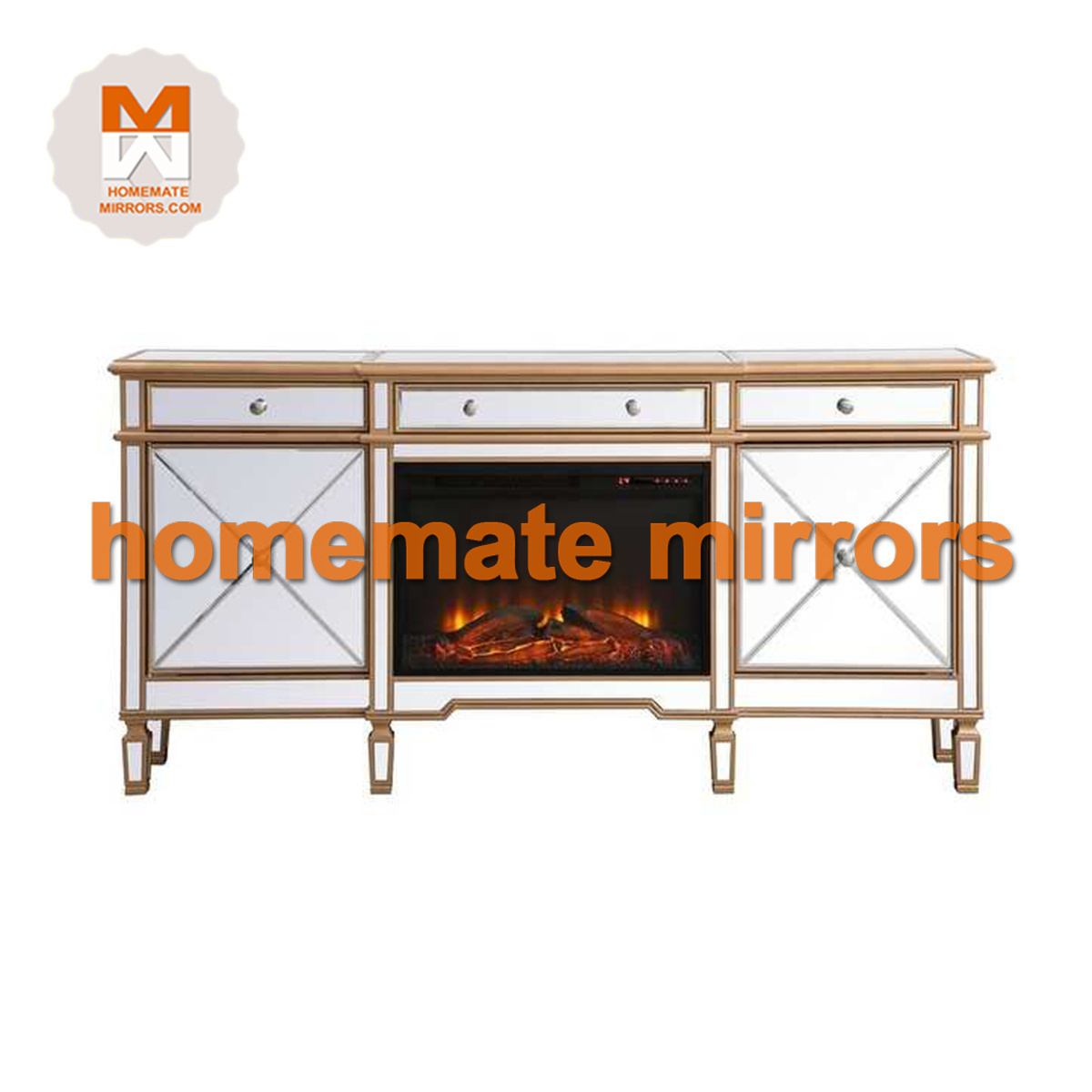 Hot Sell Competitive Sparkly Crystal Mirrored Glass Fireplace TV stand