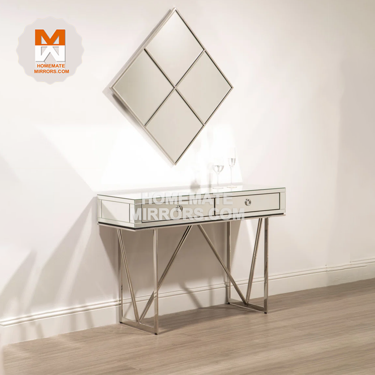 Modern Metal Mirrored Console Table with Storage