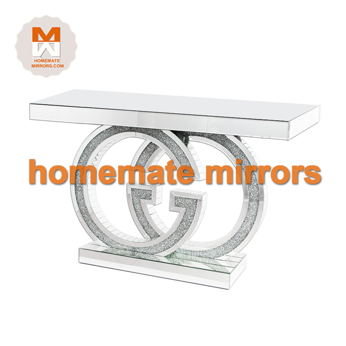 Hot LED GG glass mirror console tables with mirror crushed diamond for Living Room