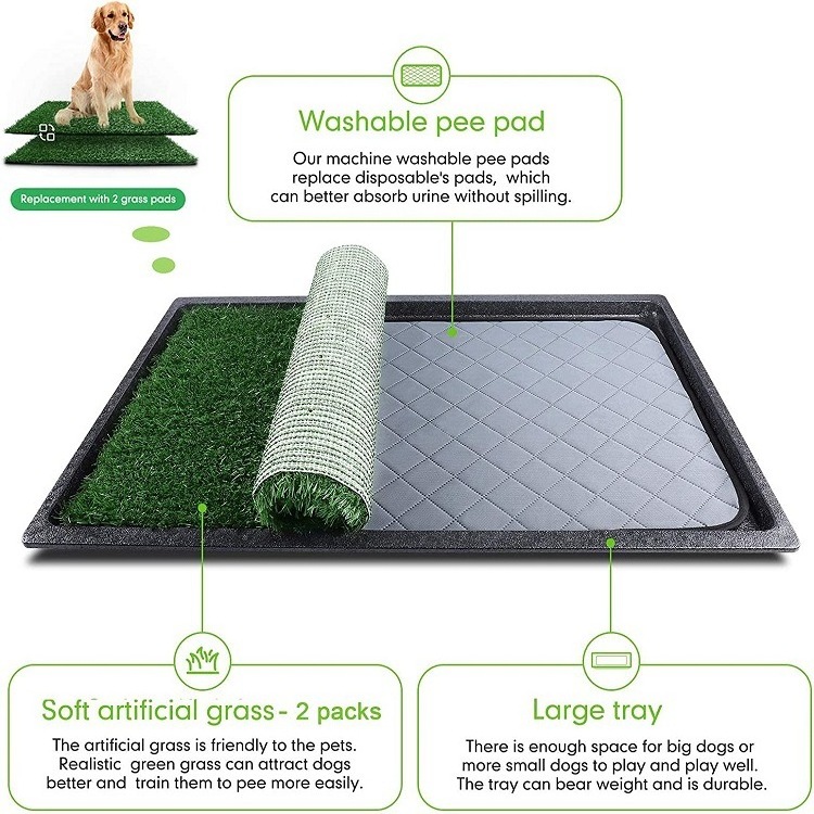 Large Dog Grass Pad Artificial Grass Mats Washable Pee Pad with Tray Dog Toilet Potty Training for Indoor Outdoor