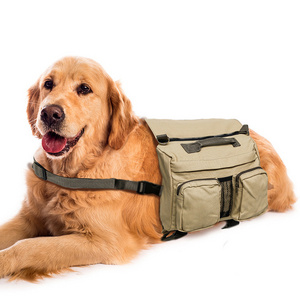 Durable Canvas Dog Carrier Travel Backpack Camping Hiking Backpack Saddle Bag  with Adjustable Straps for Medium and Large Dog