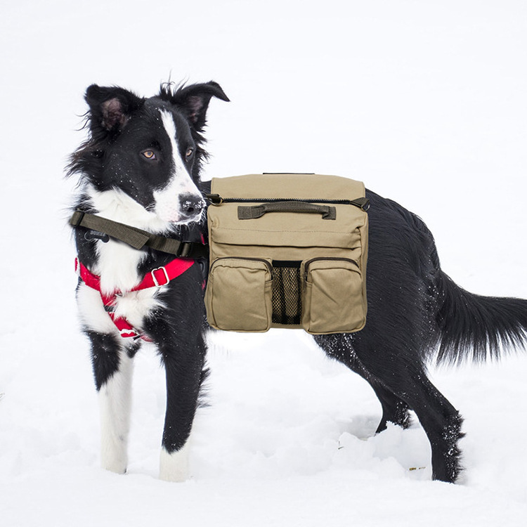 Durable Canvas Dog Carrier Travel Backpack Camping Hiking Backpack Saddle Bag  with Adjustable Straps for Medium and Large Dog