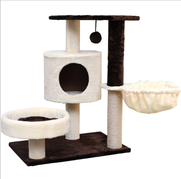 Modern Real Pine Plywood Cat Tree Tower with Natural Sisal Scratching Climbing Posts and Napping Hammock